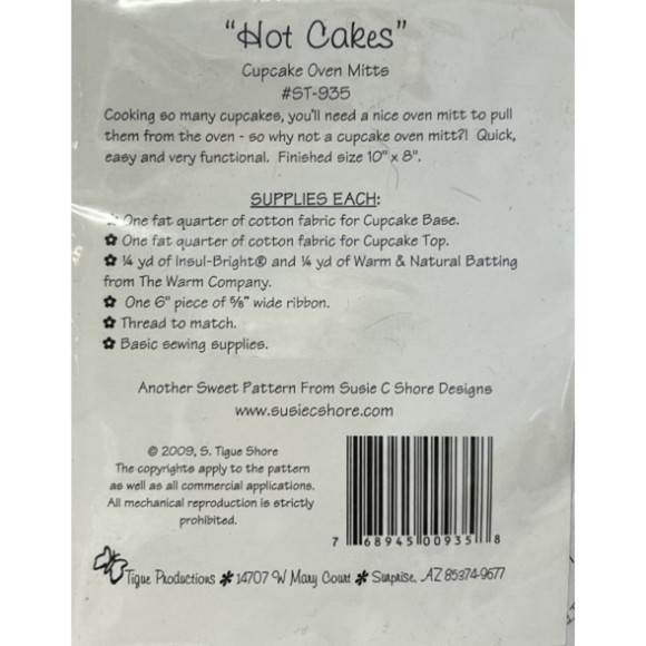 Hot Cakes - Cupcake oven Mitts #935 Sewing Pattern - Picture 2 of 2